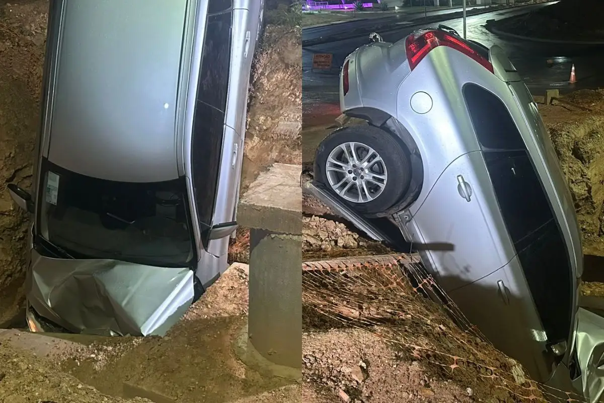 Motorista Perde Controle de carro de luxo e Cai em Vala de Obra em Cuiabá
